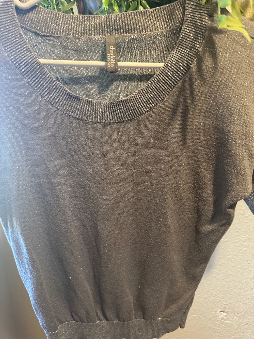 Charlotte Russe med charcoal grey with silver sparkles knit sweater top